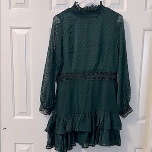 Showpo Are You Gonna Kiss Me Cuffed Long Sleeve Lace Mini Dress Green Size 8‎